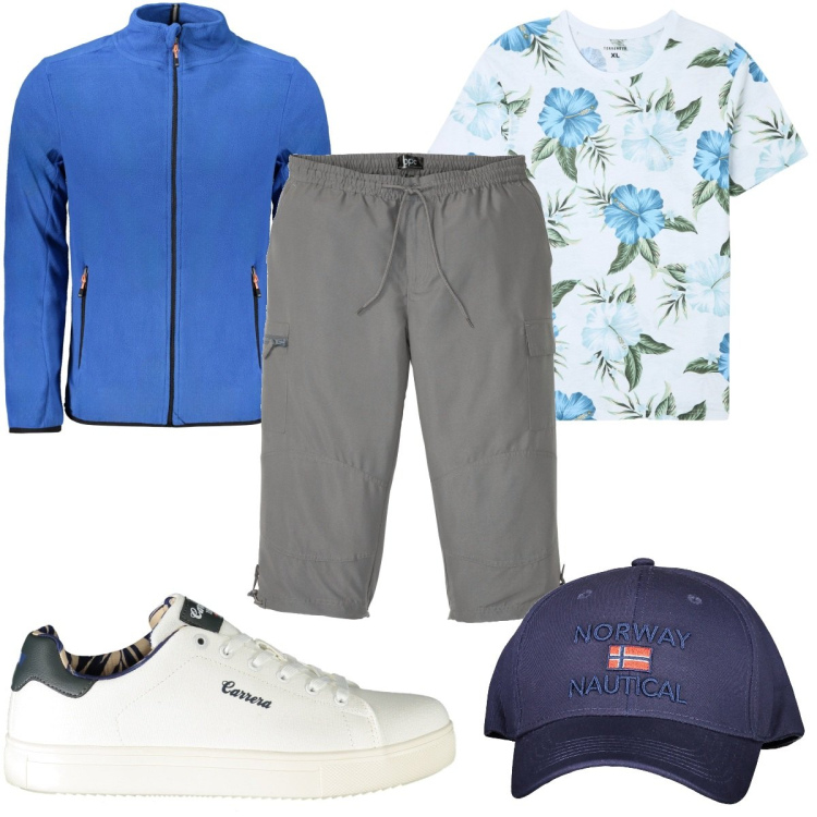 Outfit uomo - Total look #1984191. Stile Trendy per Tutti i giorni. Abbinamento con pantaloni capri, t-shirt, felpe, cappelli con visiera, sneakers.