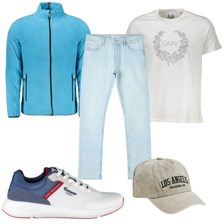 Outfit uomo - Total look #1984195. Stile Trendy per Tutti i giorni. Abbinamento con jeans dritti, cappelli, sneakers, felpe, t-shirt.