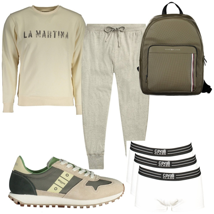 Outfit uomo - Total look #1984199. Stile Trendy per Sport. Abbinamento con pantaloni, felpe, borse sportive, boxer, sneakers.