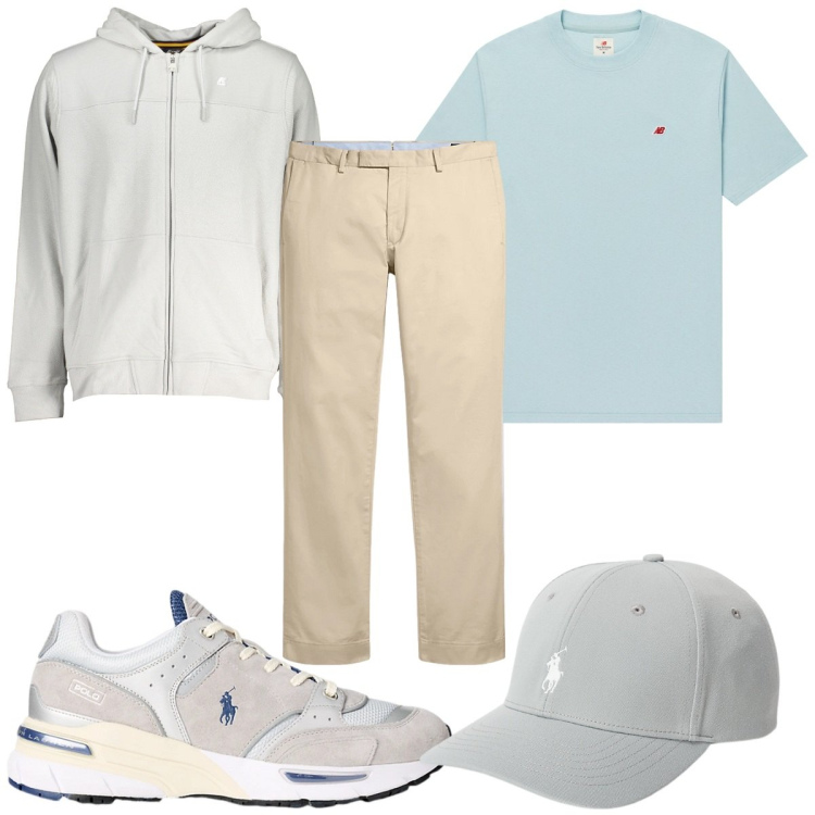 Outfit uomo - Total look #1984201. Stile Casual per Tutti i giorni. Abbinamento con t-shirt, pantaloni chino, sneakers, cappelli, felpe con cappuccio.
