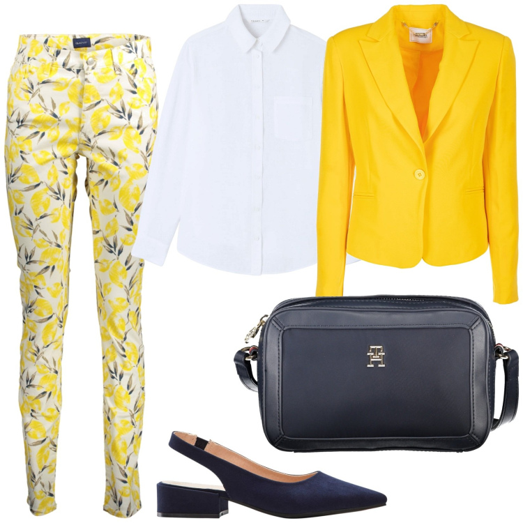 Outfit donna - Total look #1984220. Stile Trendy per Ufficio. Abbinamento con décolleté, camicie, blazer, pantaloni skinny, borse a tracolla.
