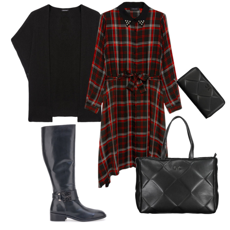 Outfit donna - Total look #1984251. Stile Glamour per Tutti i giorni. Abbinamento con stivali, vestiti asimmetrici, borse a spalla, cappe, portafogli.