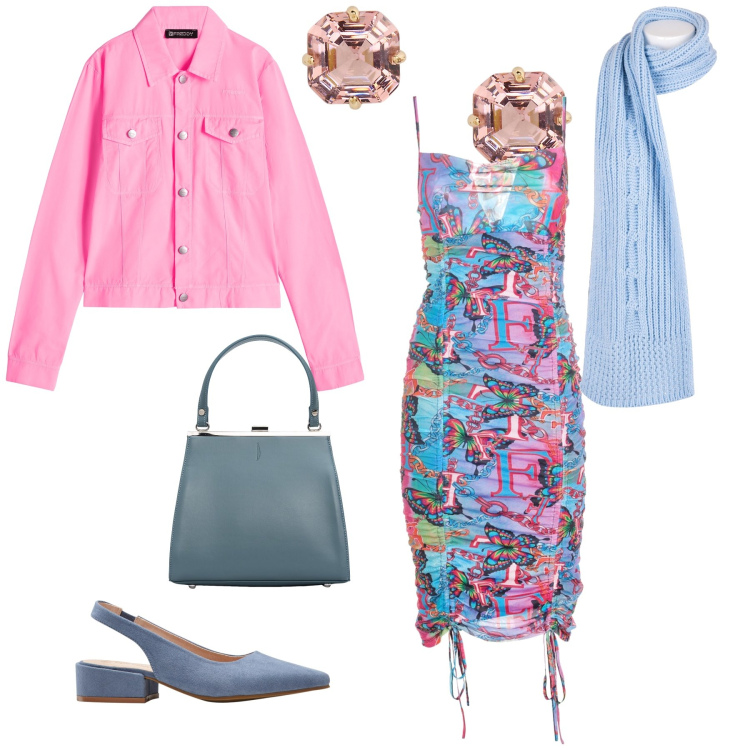 Outfit donna - Rosa azzurro. Stile Glamour per Serata fuori. Abbinamento con décolleté, vestiti senza maniche, sciarpe, blazer, orecchini, clutch.