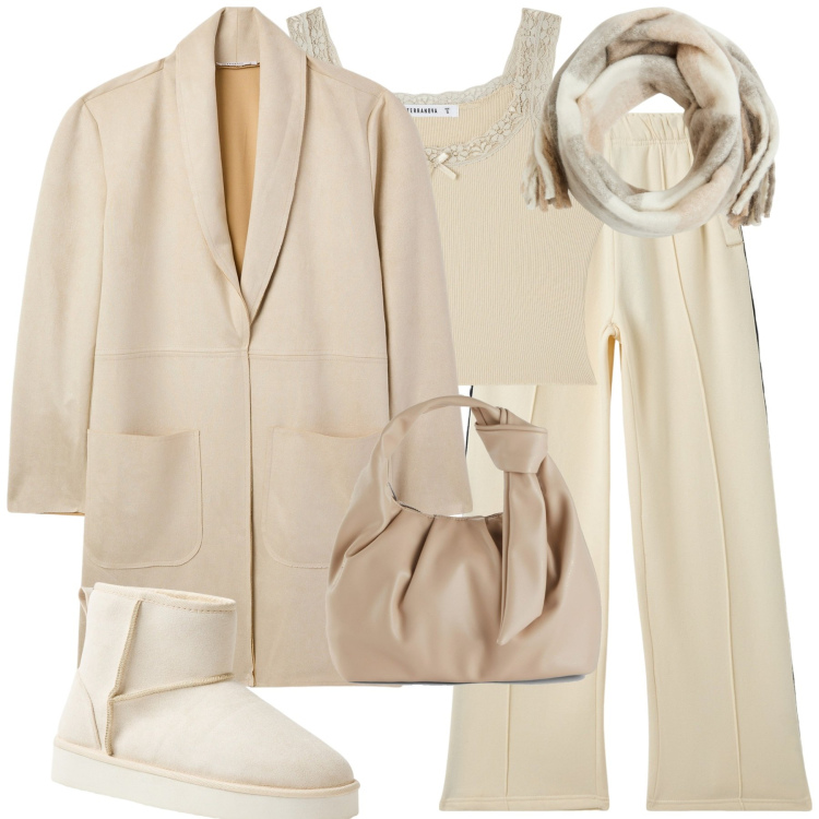 Outfit donna - City. Stile Urban per Tutti i giorni. Abbinamento con borse a mano, pantaloni, trench, stivali, top, sciarpe.