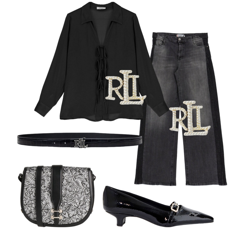 Outfit donna - Total look #1984523. Stile Casual chic per Tutti i giorni. Abbinamento con borse a tracolla, jeans, ballerine, camicie, orecchini, cinture.