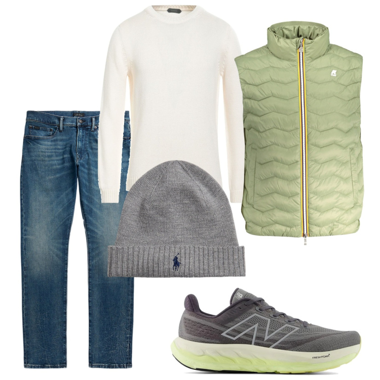 Outfit uomo - Protetto dal fresco. Stile Urban per Tutti i giorni. Abbinamento con pullovers, scarpe sportive, berretti, jeans, giacche.