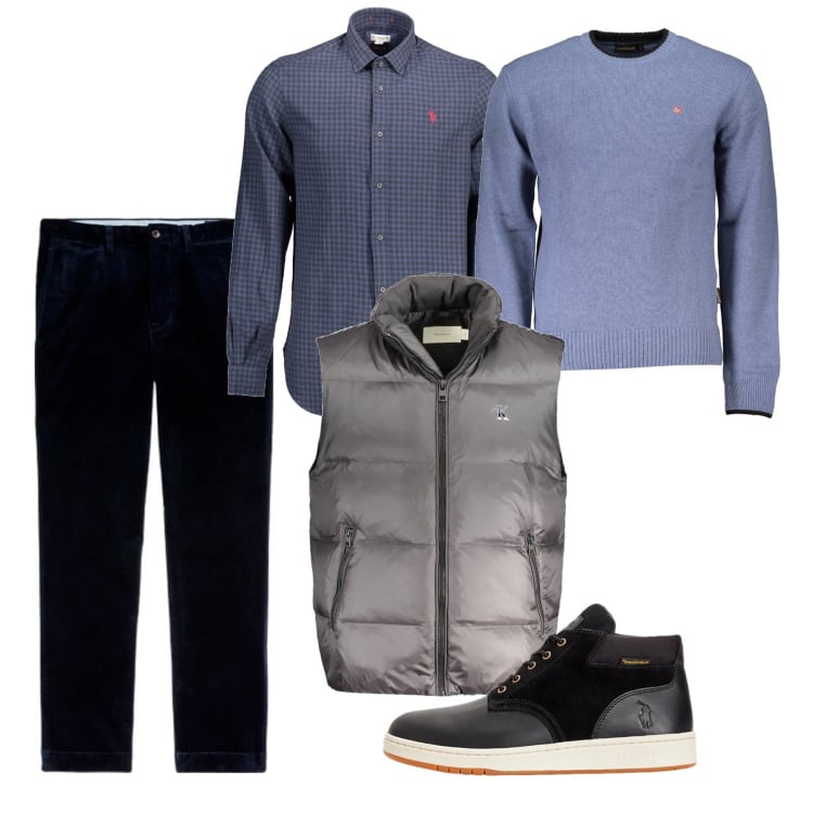 Outfit uomo - Lo smanicato grigio cachemire. Stile Casual per Tutti i giorni. Abbinamento con pantaloni, stivali, maglieria, giacche, camicie.