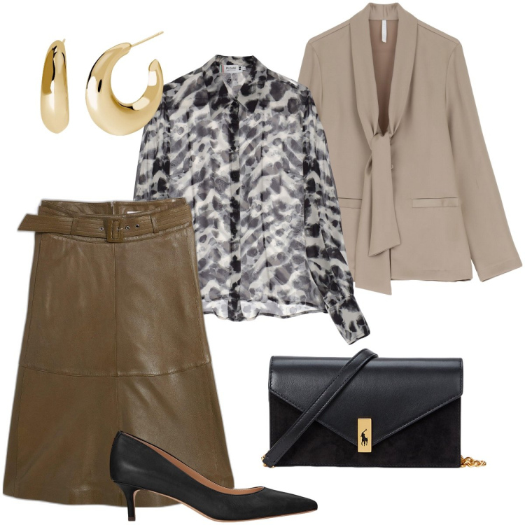 Outfit donna - Cerimonia ad ottobre. Stile Bon Ton per Cerimonia. Abbinamento con gonne, orecchini, camicie, blazer, décolleté, clutch.