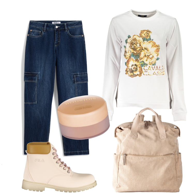 Outfit donna - Total look #1984744. Stile Urban per Tutti i giorni. Abbinamento con jeans, zaini, ciprie, stivali, felpe.