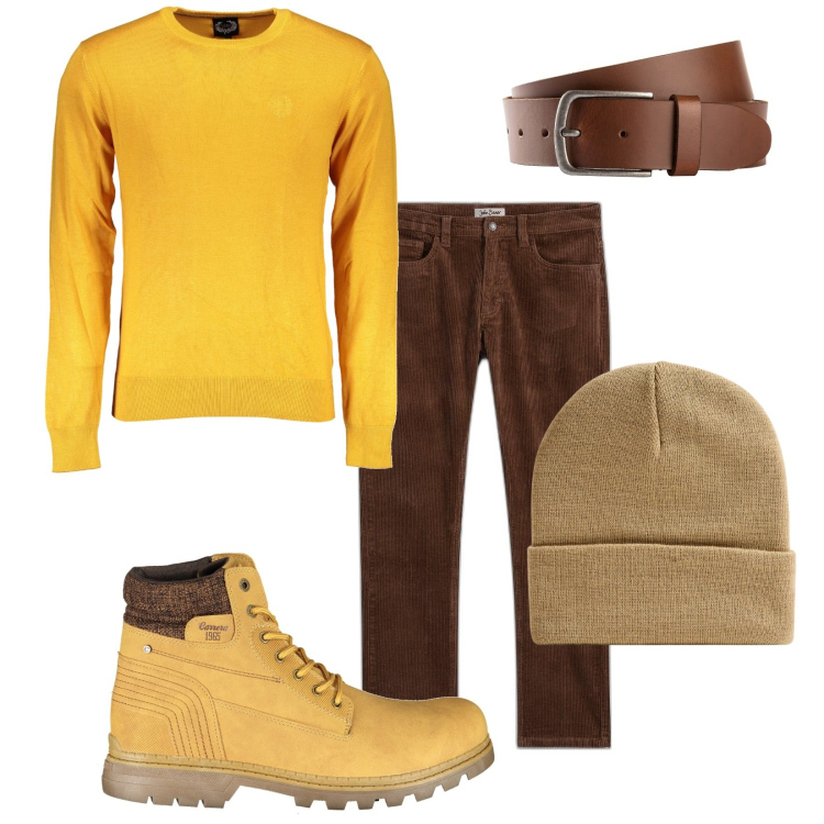 Outfit uomo - Total look #1984747. Stile Casual per Tutti i giorni. Abbinamento con cinture, pantaloni, berretti, stivali, maglieria.