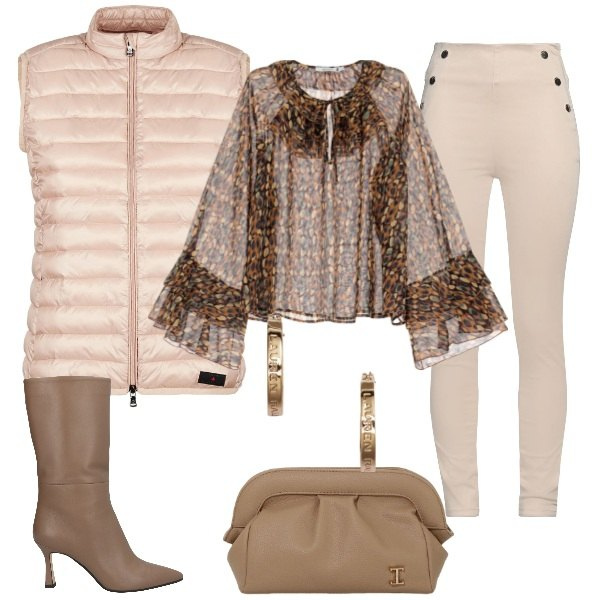 Outfit donna - Bomber smanicato. Stile Casual chic per Ufficio. Abbinamento con pantaloni, stivali, bluse, borse a mano, piumini, orecchini.