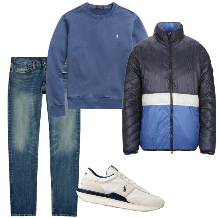 Outfit uomo - Total look #1984928. Stile Casual per Tutti i giorni. Abbinamento con piumini, felpe, jeans, sneakers.