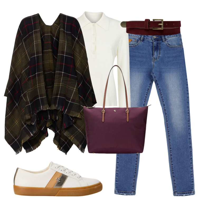 Outfit donna - La mantella Barbour in autunno. Stile Casual chic per Tutti i giorni. Abbinamento con jeans skinny, borse tote, sneakers, cinture, cappe, polo.