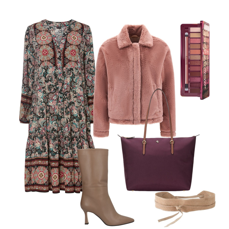 Outfit donna - Boho rivisitato in città. Stile Boho per Tutti i giorni. Abbinamento con cinture, vestiti, stivali, ombretti, cappotti, borse tote.