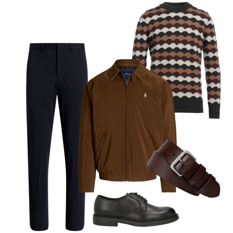 Outfit uomo - Scacchi e daino. Stile Casual per Serata speciale. Abbinamento con scarpe stringate, pullovers, cinture, pantaloni, giacche.
