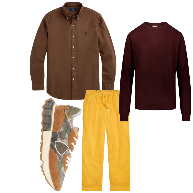 Outfit uomo - Signor autunno. Stile Casual Abbinamento con sneakers, camicie, pantaloni, maglieria.