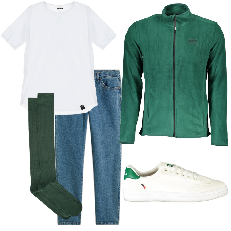 Outfit uomo - Total look #1985138. Stile Casual per Tutti i giorni. Abbinamento con jeans dritti, t-shirt, calzini, felpe, sneakers.