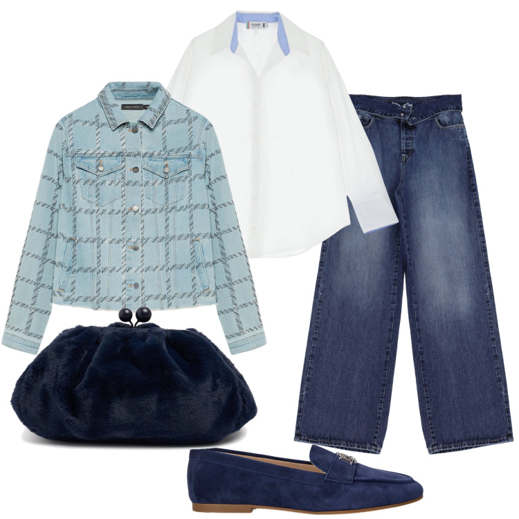 Outfit donna - Il mocassino blu scuro. Stile Casual per Tutti i giorni. Abbinamento con blazer, jeans, camicie, mocassini, pochette.
