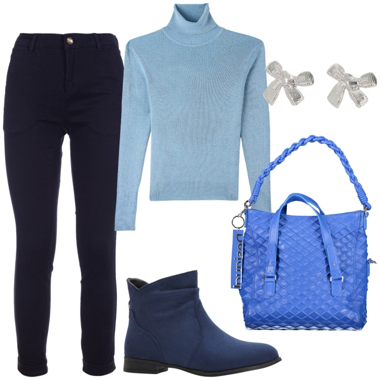 Outfit donna - Total look #1985220. Stile Basic per Tutti i giorni. Abbinamento con stivaletti, maglieria, pantaloni, orecchini, borse a spalla.