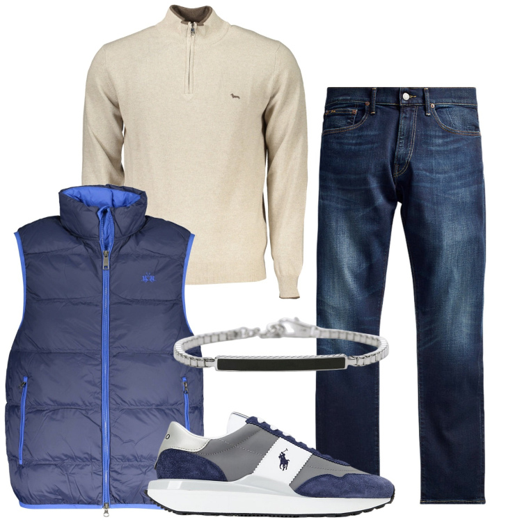 Outfit uomo - Smanicato. Stile Urban per Tutti i giorni. Abbinamento con braccialetti, jeans, sneakers, giacche, maglieria.