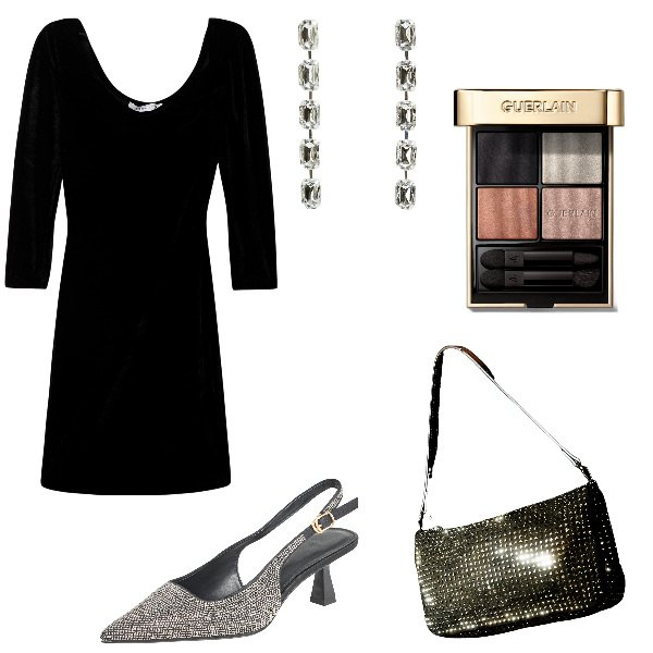 Outfit donna - Total look #1985258. Stile Glamour per Serata fuori. Abbinamento con ombretti, vestiti lunghi, orecchini, borse a spalla, décolleté.