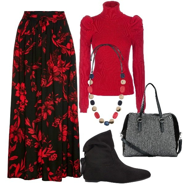 Outfit donna - Maniche a sbuffo. Stile Urban per Ufficio. Abbinamento con borse a mano, gonne lunghe, stivaletti, maglieria, collane.