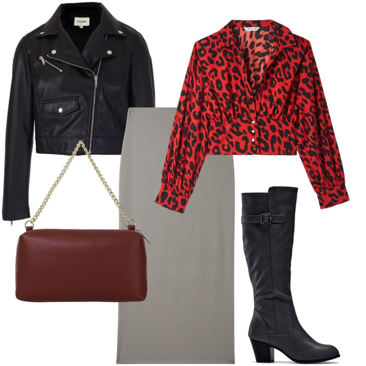 Outfit donna - La camicia animalier. Stile Rock per Serata fuori. Abbinamento con stivali, bluse, gonne lunghe, blazer, borse a tracolla.
