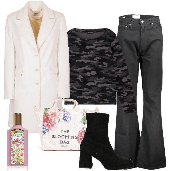 Outfit donna - IL cappotto color latte. Stile Vintage retrò per Tutti i giorni. Abbinamento con stivaletti, profumi, borse tote, cappotti, felpe, jeans.