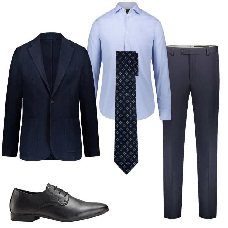 Outfit uomo - Total look #1985411. Stile Business/Elegante per Cerimonia. Abbinamento con scarpe stringate, camicie, cravatte, giacche, pantaloni.