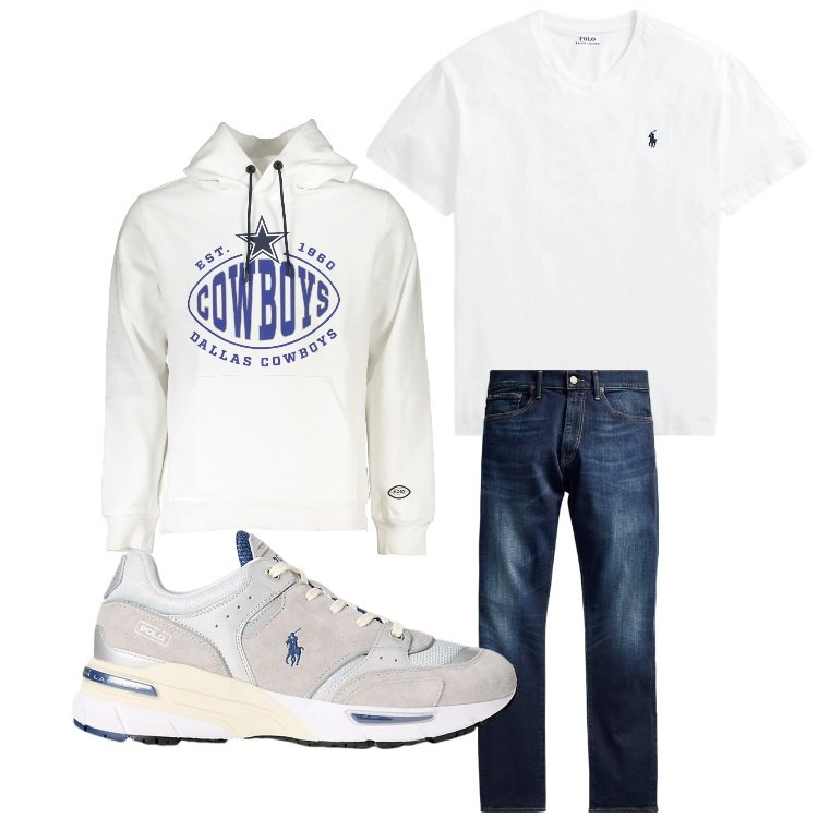 Outfit uomo - I´m a cowboy. Stile Casual per Tutti i giorni. Abbinamento con jeans, sneakers, t-shirt, felpe con cappuccio.