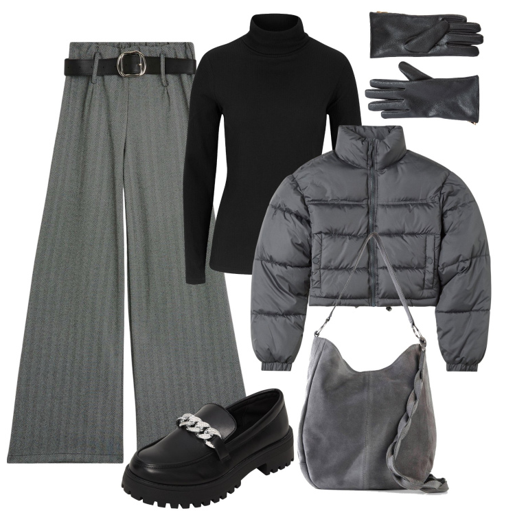 Outfit donna - Il maglioncino termico in ufficio. Stile Urban per Ufficio. Abbinamento con maglieria, borse a mano, pantaloni, blazer, mocassini, guanti.