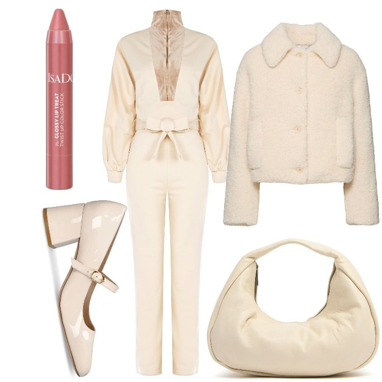 Outfit donna - Serata tenue. Stile Bon Ton per Serata fuori. Abbinamento con rossetti, tute, décolleté, borse a mano, cappotti.