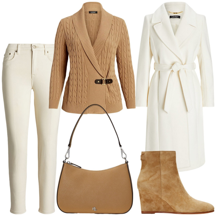 Outfit donna - Total look #1985564. Stile Casual chic per Tutti i giorni. Abbinamento con maglieria, stivaletti, cappotti, borse a spalla, jeans skinny.