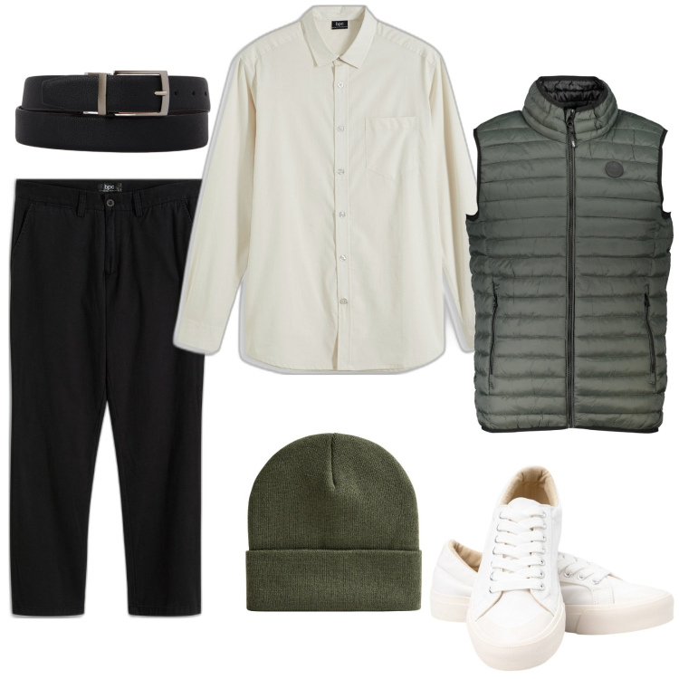 Outfit uomo - Total look #1985601. Stile Casual per Tutti i giorni. Abbinamento con pantaloni chino, camicie, berretti, sneakers, cinture, giacche.