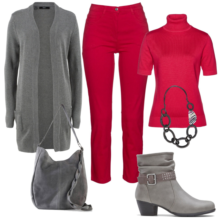 Outfit donna - In ufficio. Stile Casual chic per Ufficio. Abbinamento con cardigans, stivaletti, maglieria, borse a mano, pantaloni, collane.