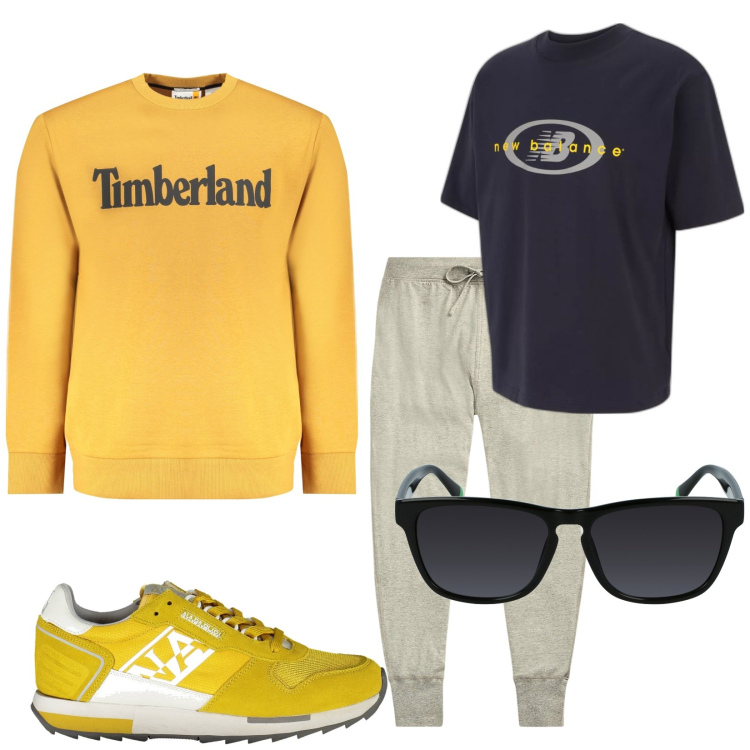 Outfit uomo - Relax. Stile Casual per Tutti i giorni. Abbinamento con t-shirt, pantaloni, felpe, occhiali da sole, sneakers.