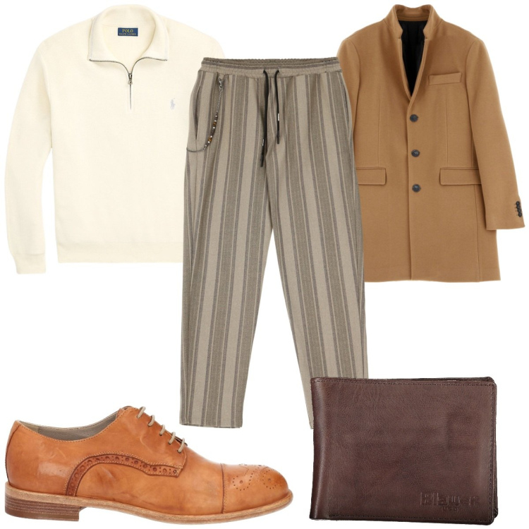 Outfit uomo - Quiet luxury tutti i giorni. Stile Trendy per Tutti i giorni. Abbinamento con scarpe stringate, maglieria, pantaloni, cappotti, portafogli.