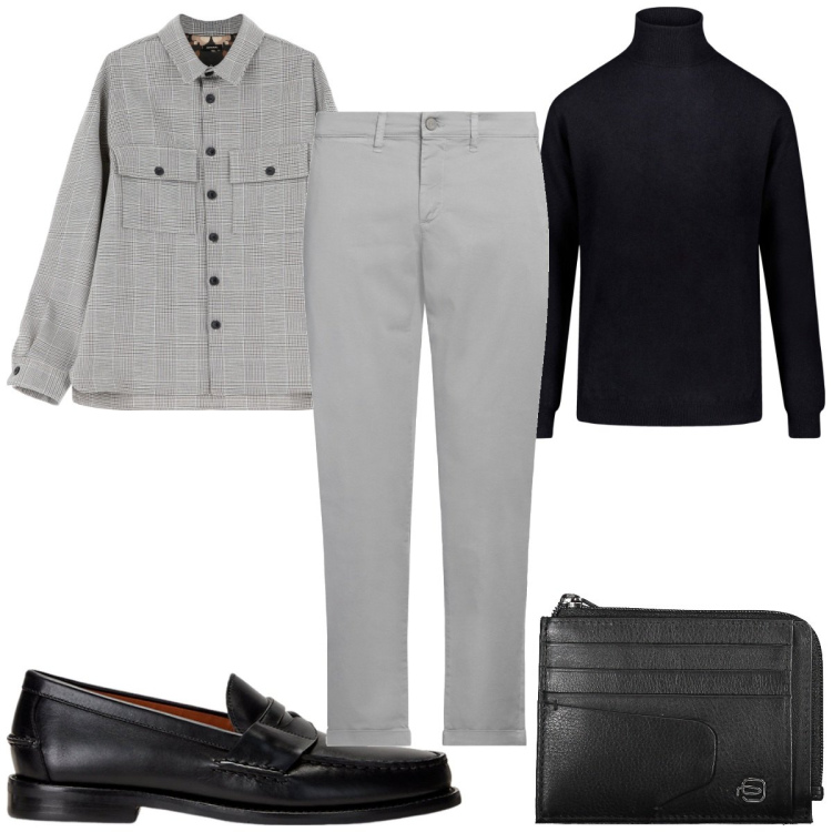 Outfit uomo - Il maglione dolcevita. Stile Casual per Ufficio. Abbinamento con pantaloni chino, camicie, scarpe stringate, maglieria, portafogli.