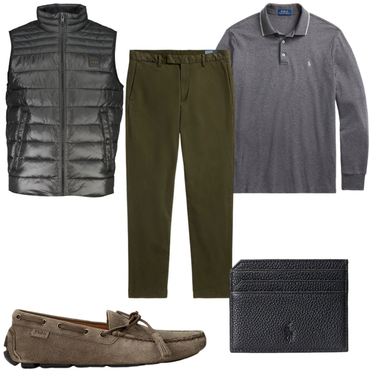 Outfit uomo - Total look #1985826. Stile Trendy per Tutti i giorni. Abbinamento con scarpe stringate, portafogli, pantaloni, polo, giacche.