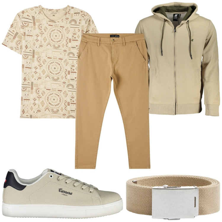 Outfit uomo - Total look #1985832. Stile Trendy per Tutti i giorni. Abbinamento con t-shirt, cinture, pantaloni chino, felpe con cappuccio, sneakers.