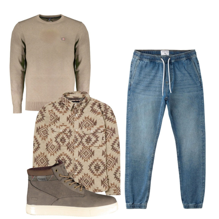 Outfit uomo - Riquadri. Stile Trendy per Tutti i giorni. Abbinamento con cappotti, jeans, stivali, maglieria.