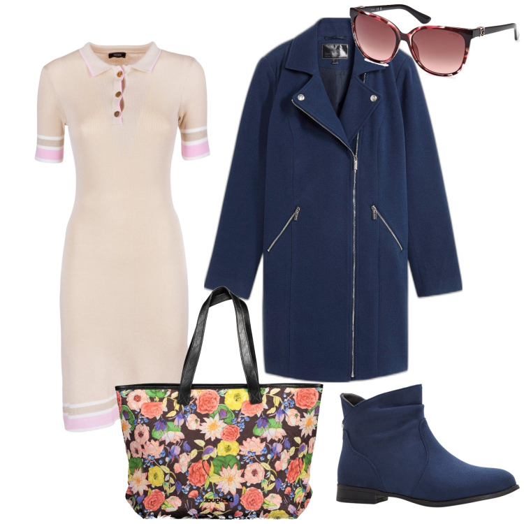 Outfit donna - City. Stile Urban per Tutti i giorni. Abbinamento con stivaletti, cappotti, vestiti, occhiali da sole, borse a spalla.