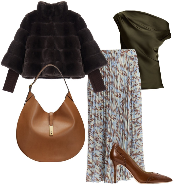 Outfit donna - I colori dell’autunno. Stile Chic per Cerimonia. Abbinamento con gonne longuette, borse a spalla, camicie, décolleté, blazer.