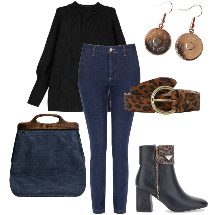 Outfit donna - Maglia over size e skinny. Stile Sexy per Tutti i giorni. Abbinamento con maglieria, cinture, jeans skinny, stivaletti, borse a tracolla, orecchini.