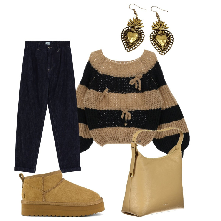 Outfit donna - Maglia chunky con i …fiocchetti. Stile Casual chic per Tutti i giorni. Abbinamento con maglieria, pantaloni chino, stivaletti, borse a spalla, orecchini.