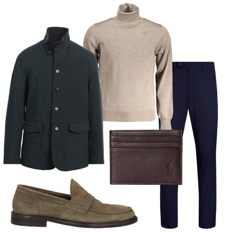 Outfit uomo - Quiet luxury. Stile Urban per Tutti i giorni. Abbinamento con giacche, scarpe stringate, portafogli, pantaloni, maglieria.