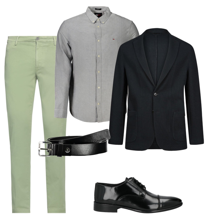 Outfit uomo - Casual per l ufficio. Stile Casual per Ufficio. Abbinamento con scarpe stringate, pantaloni chino, giacche, cinture, camicie.