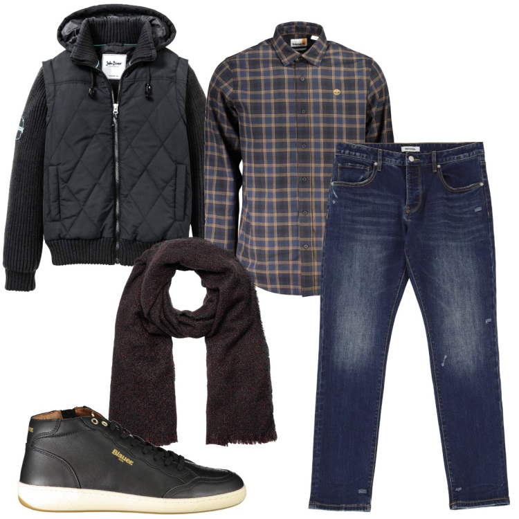 Outfit uomo - Casual per l’ufficio. Stile Casual per Ufficio. Abbinamento con giacche, jeans slim fit, sciarpe, sneakers, camicie.