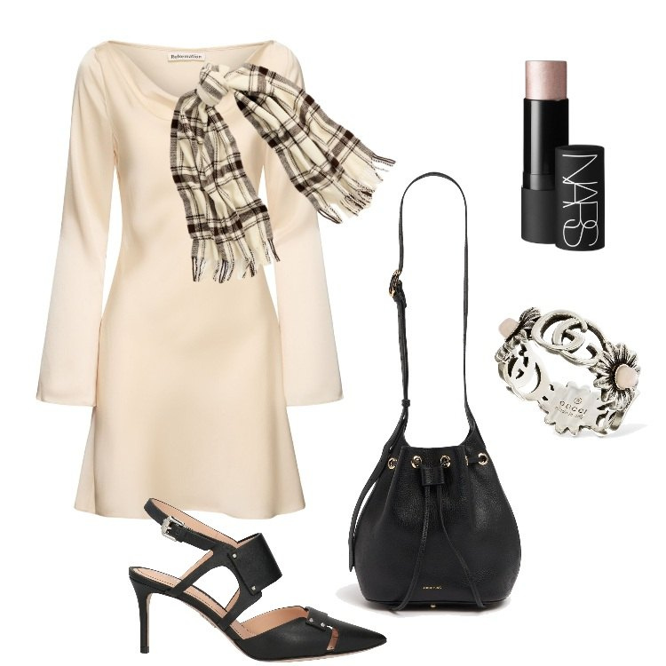 Outfit donna - Total look #1986085. Stile Etnico per Serata fuori. Abbinamento con décolleté, blush, sciarpe, vestiti, anelli, borse a mano.