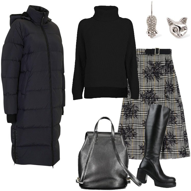 Outfit donna - Total look #1986142. Stile Etnico per Tutti i giorni. Abbinamento con piumini, stivali, gonne, zaini, orecchini, maglieria.